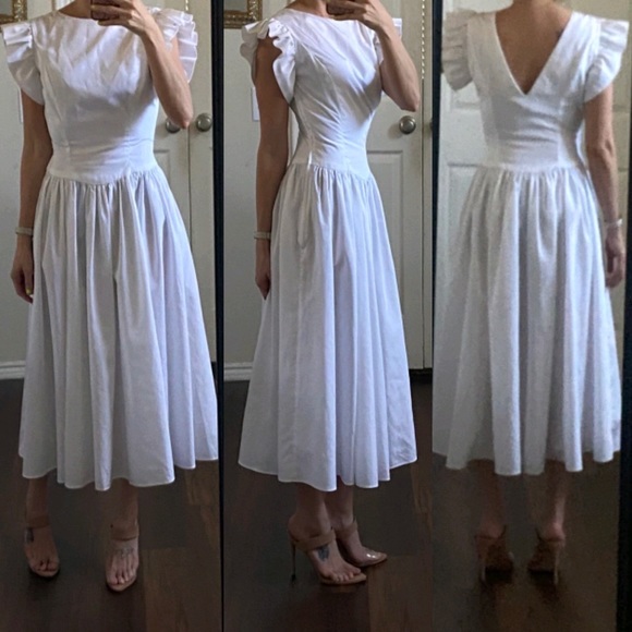 Vintage Dresses & Skirts - Vintage white ruffle short sleeve a-line midi formal cottagecore prairie dress